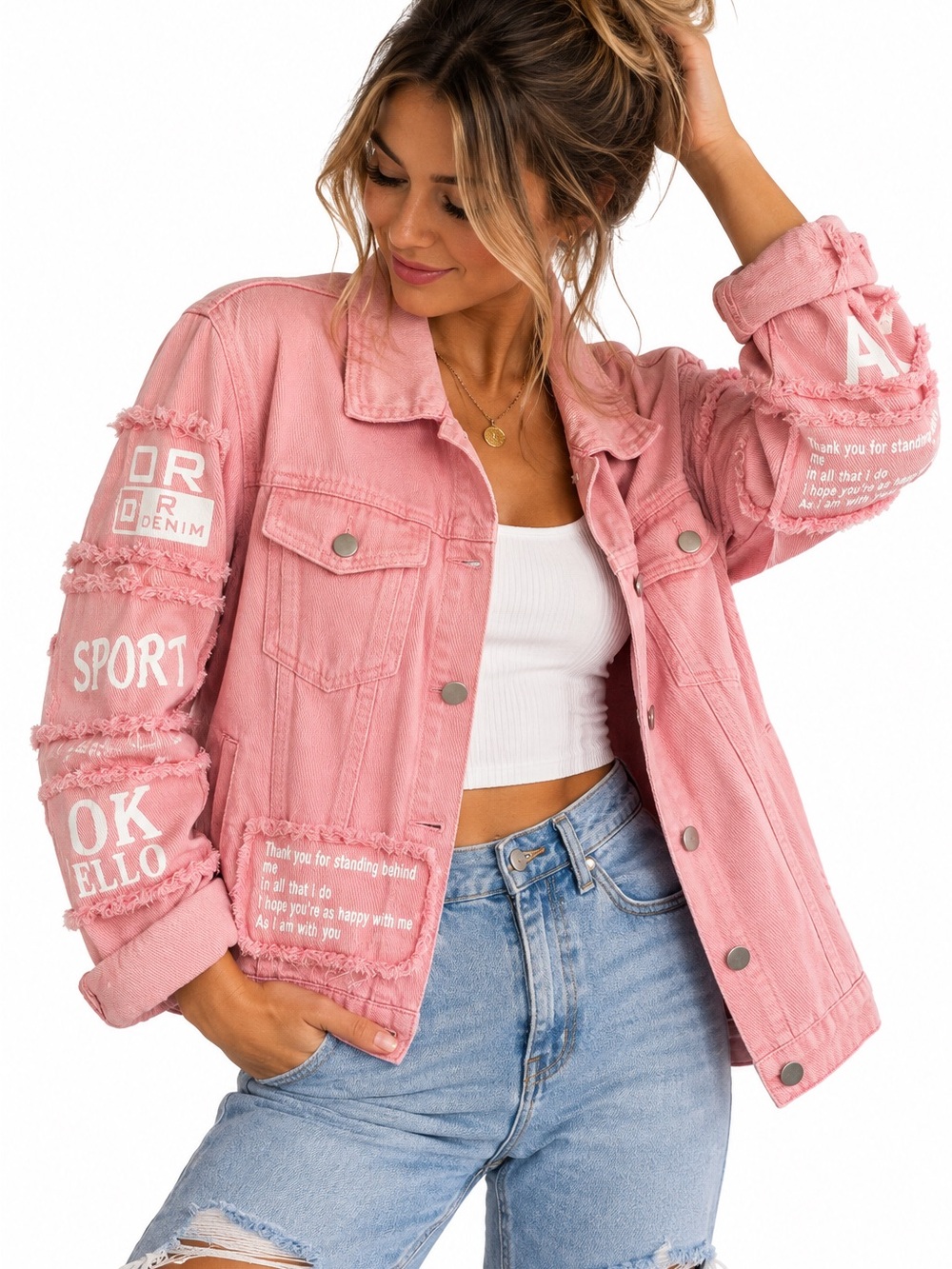 💗5 for $25💗 Pink Distressed Denim Jacket - Women's Casual Trucker